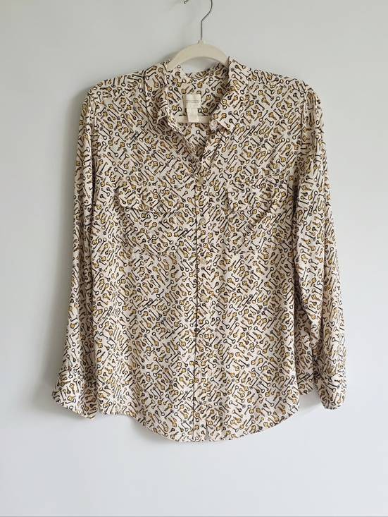 Chico's Tops - Chico's Cream Button-Down Long Sleeves Shirt Key Novelty Print Women's Size 2